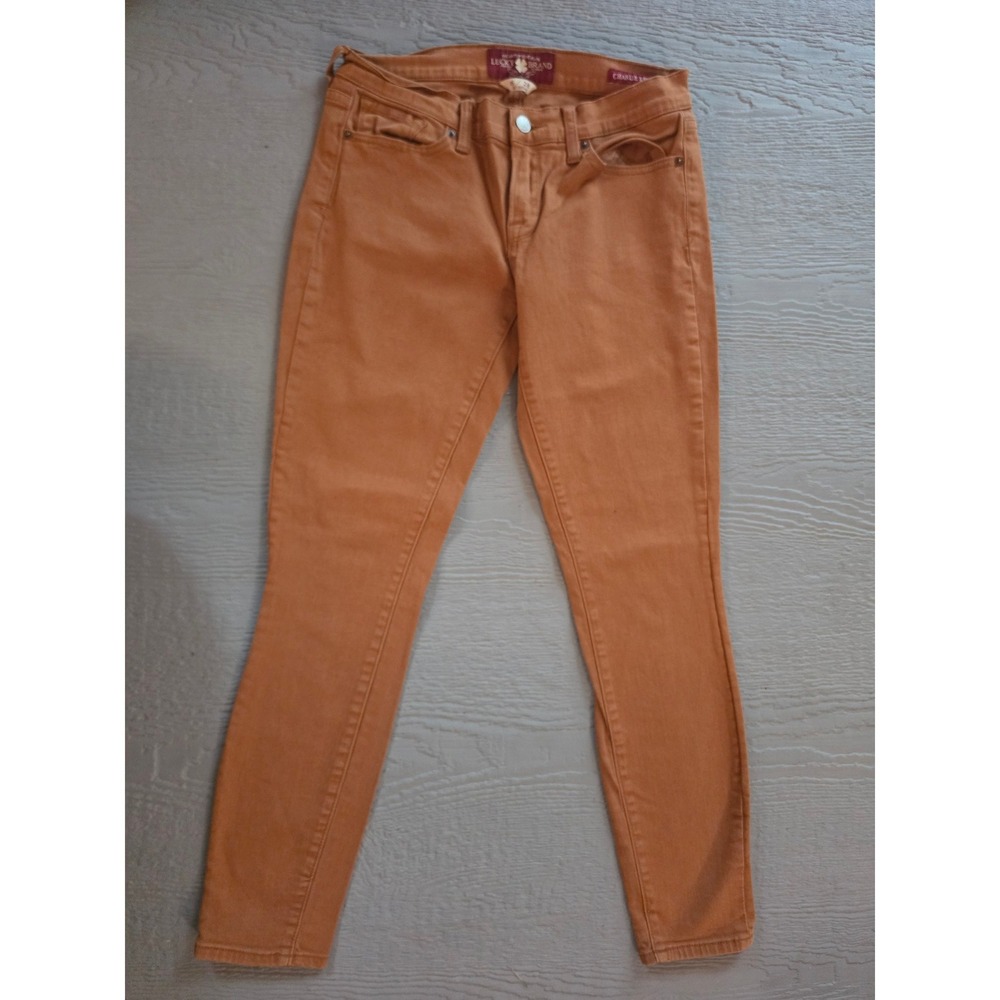 Lucky Brand Charlie Skinny Jeans Womens 6/28 Burnt Orange Rust Stretch Denim